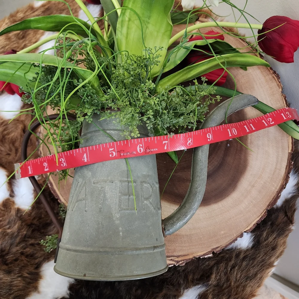 Rustic Farmhouse Galvanized Watering Can Tulip Floral Arrangement